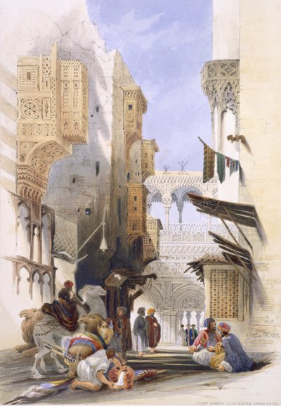 Street Leading to El Azhar, Grand Cairo, pub. 1846 by A. Margaretta Burr